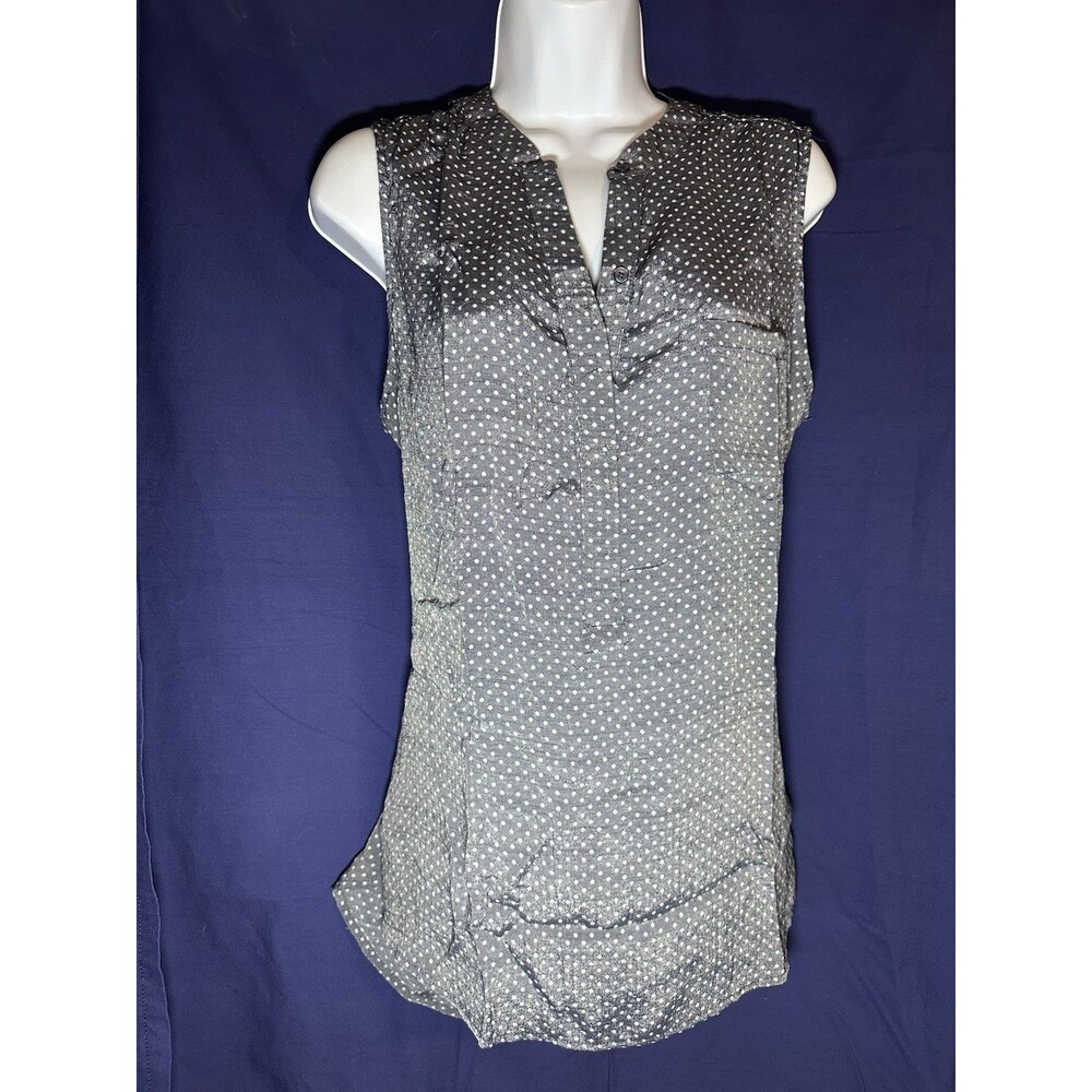 Fred David women's blue white polka-dot VNeck sleeveless blouse Size XL
